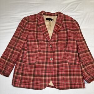 Talbots Blazer Womens 10 Cotton Muted Red Madras Plaid Seersucker Retro Jacket